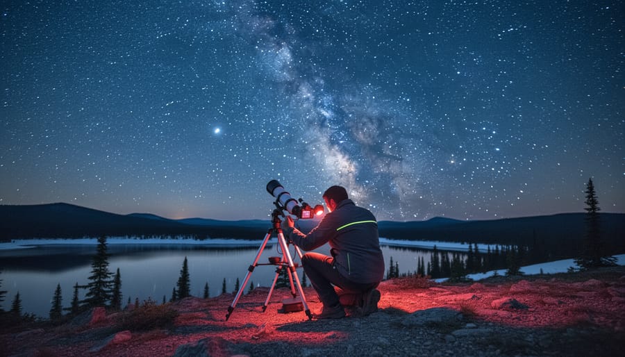 Tripod camera setup facing a Milky Way starry sky at a dark sky preserve