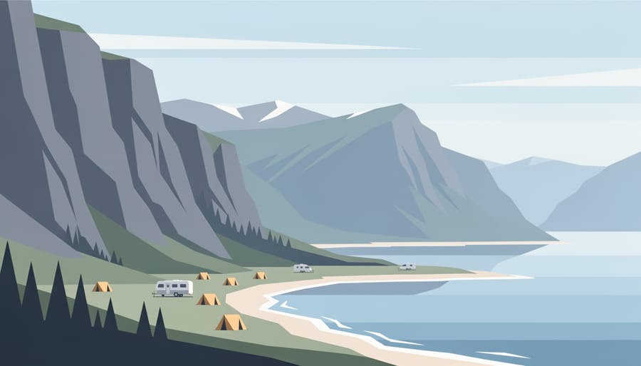 Wide scenic view of Gros Morne National Park with rugged coastline and layered mountain landscape